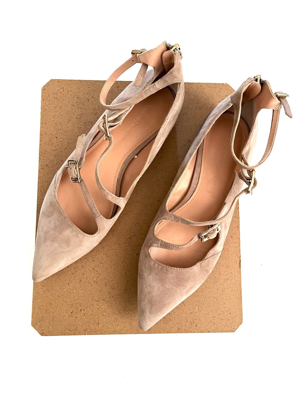 Sigerson Morrison Pointed Suede Flats in Light Taupe